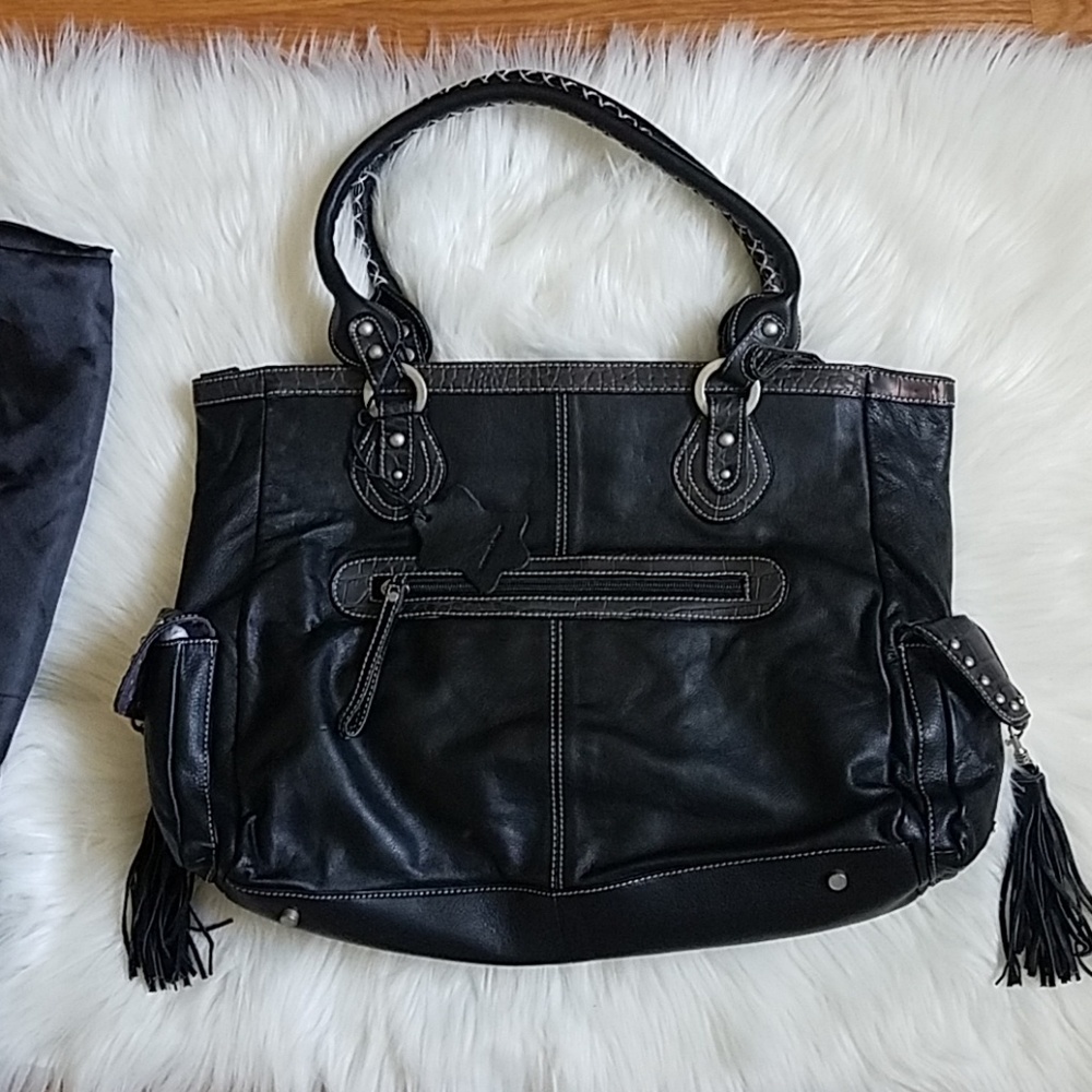 Charlie Lapson Lather Tote Black - Picture 2 of 5
